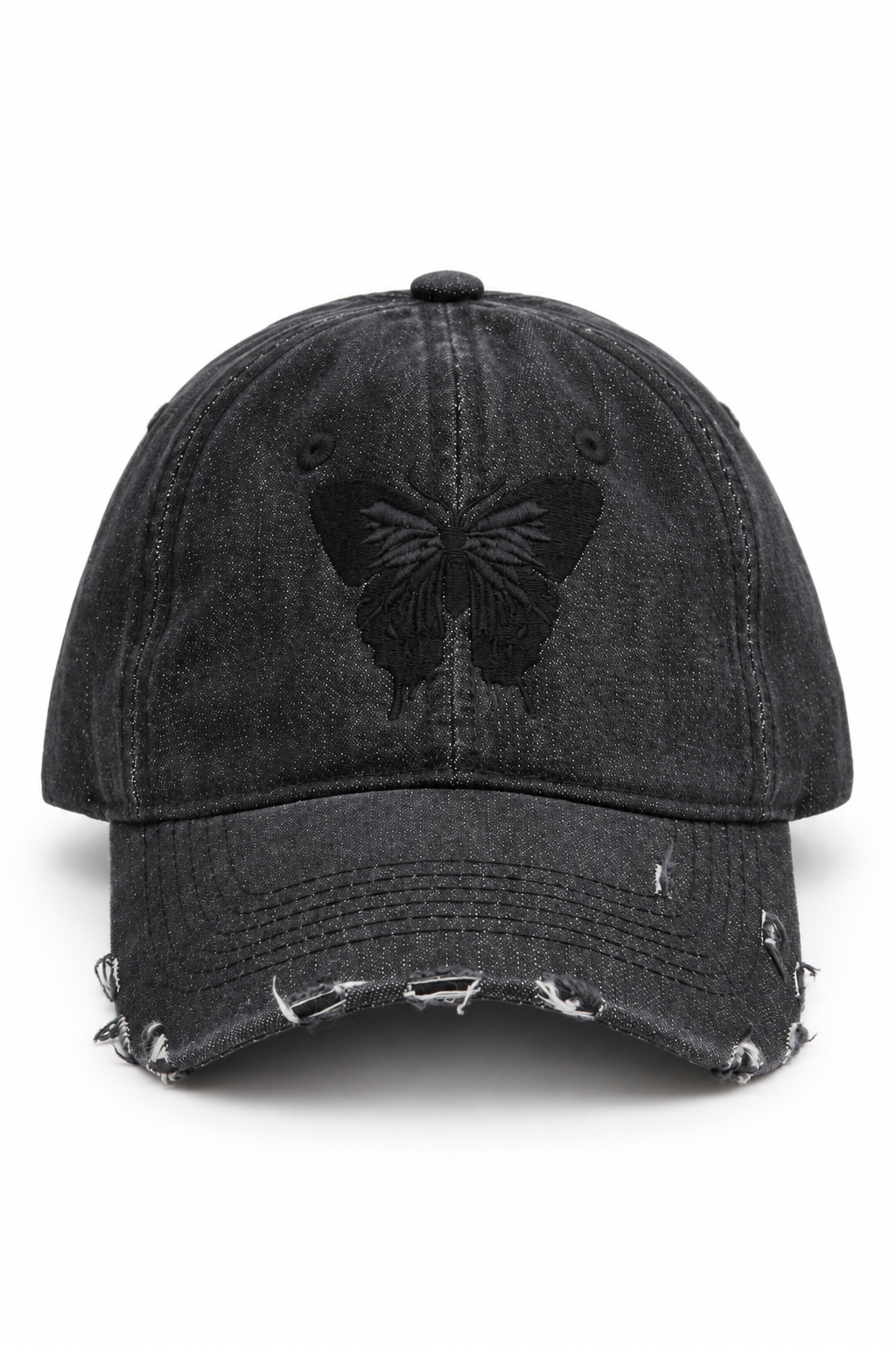 כובע Washed Butterfly – שחור / ONE SIZE – מבט חזית
