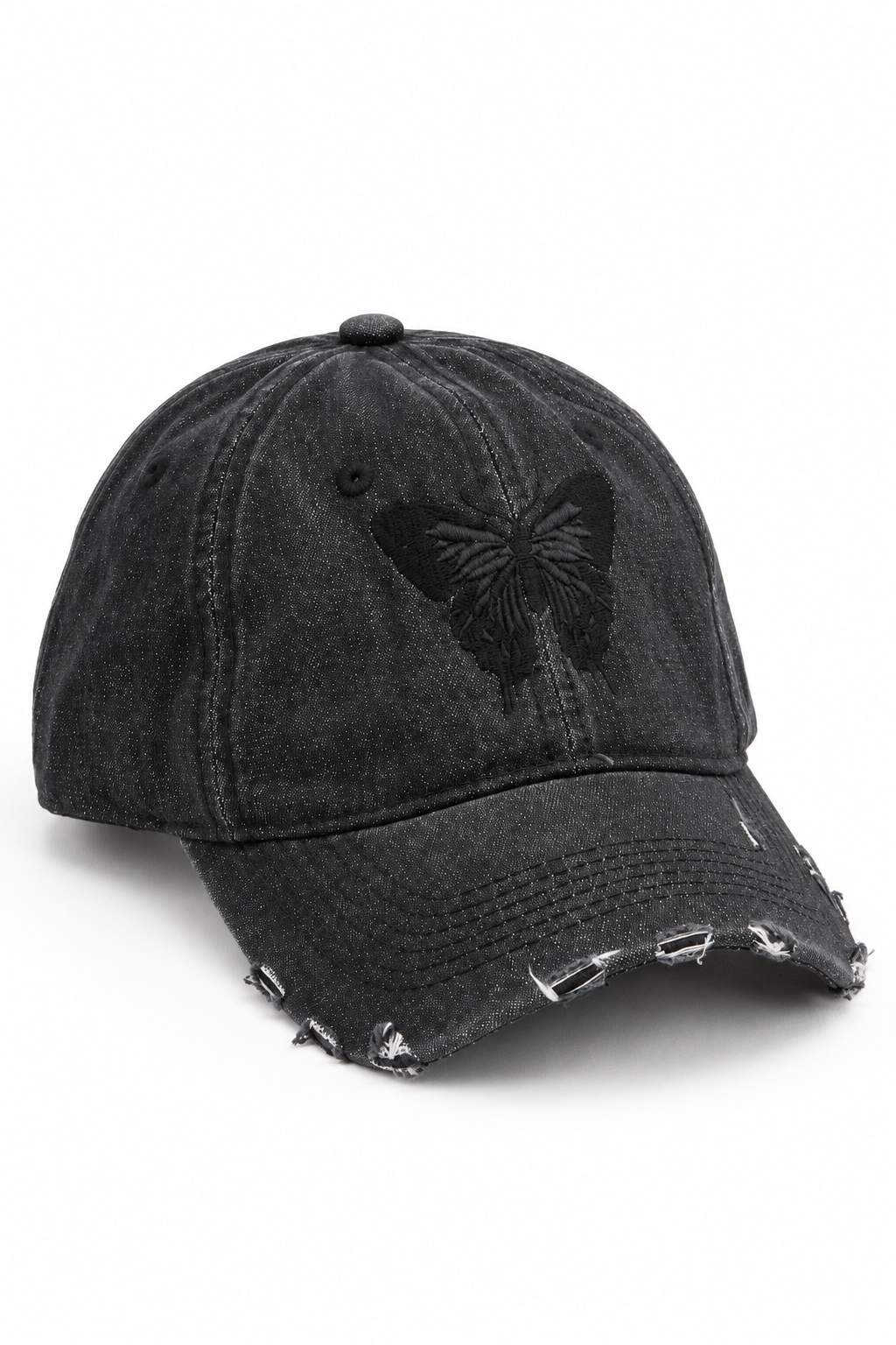 כובע Washed Butterfly – שחור / ONE SIZE – מבט שלושת רבעי