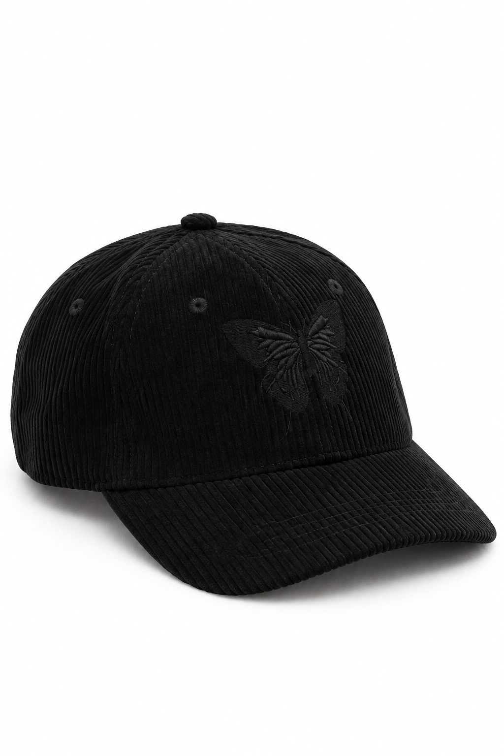כובע Corduroy Butterfly בד קורדרוי – black / ONE SIZE – מבט שלושת רבעי