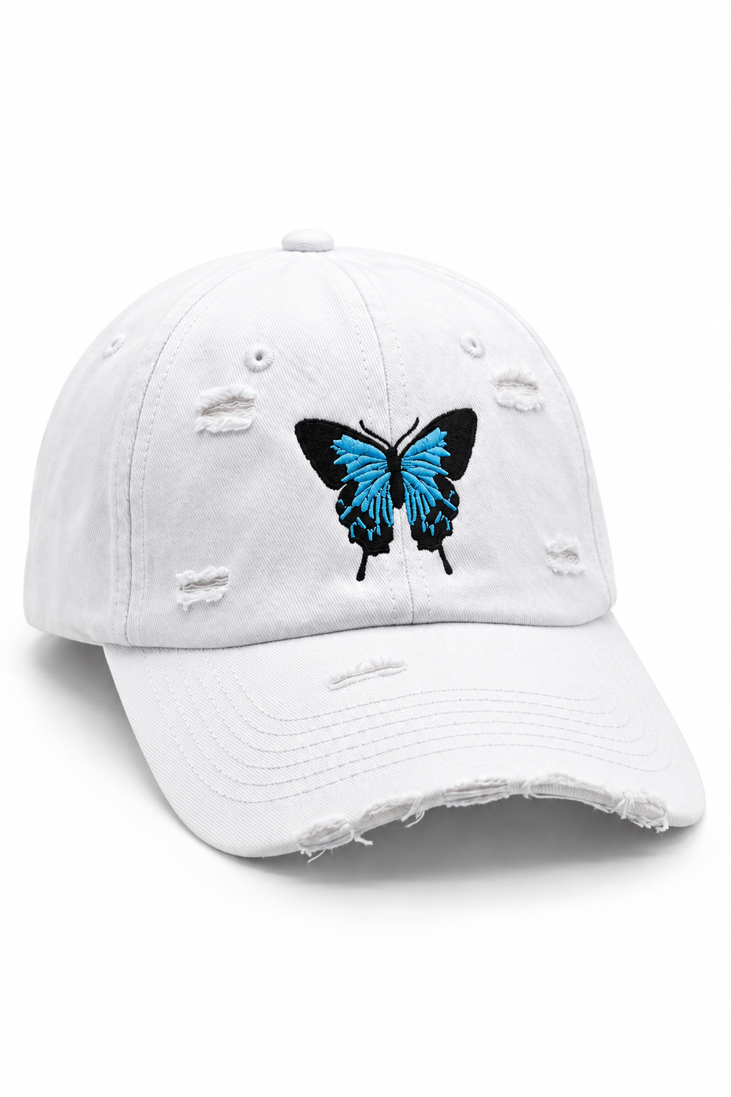 כובע BUTTERFLY B11 — לבן עם קרעים / ONE SIZE — תמונת מוצר ראשית