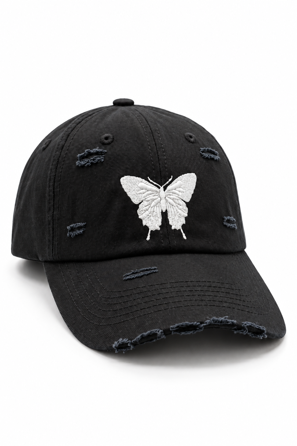 כובע BUTTERFLY B10 — שחור עם קרעים / ONE SIZE — תמונת מוצר ראשית