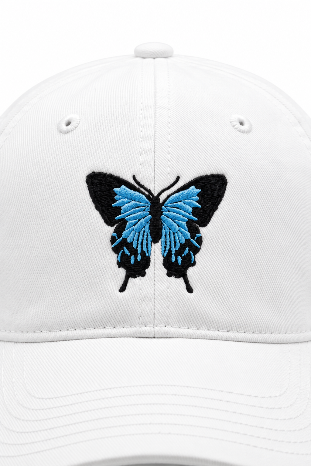 כובע BUTTERFLY B9 — לבן רגיל / ONE SIZE — תקריב פרטים