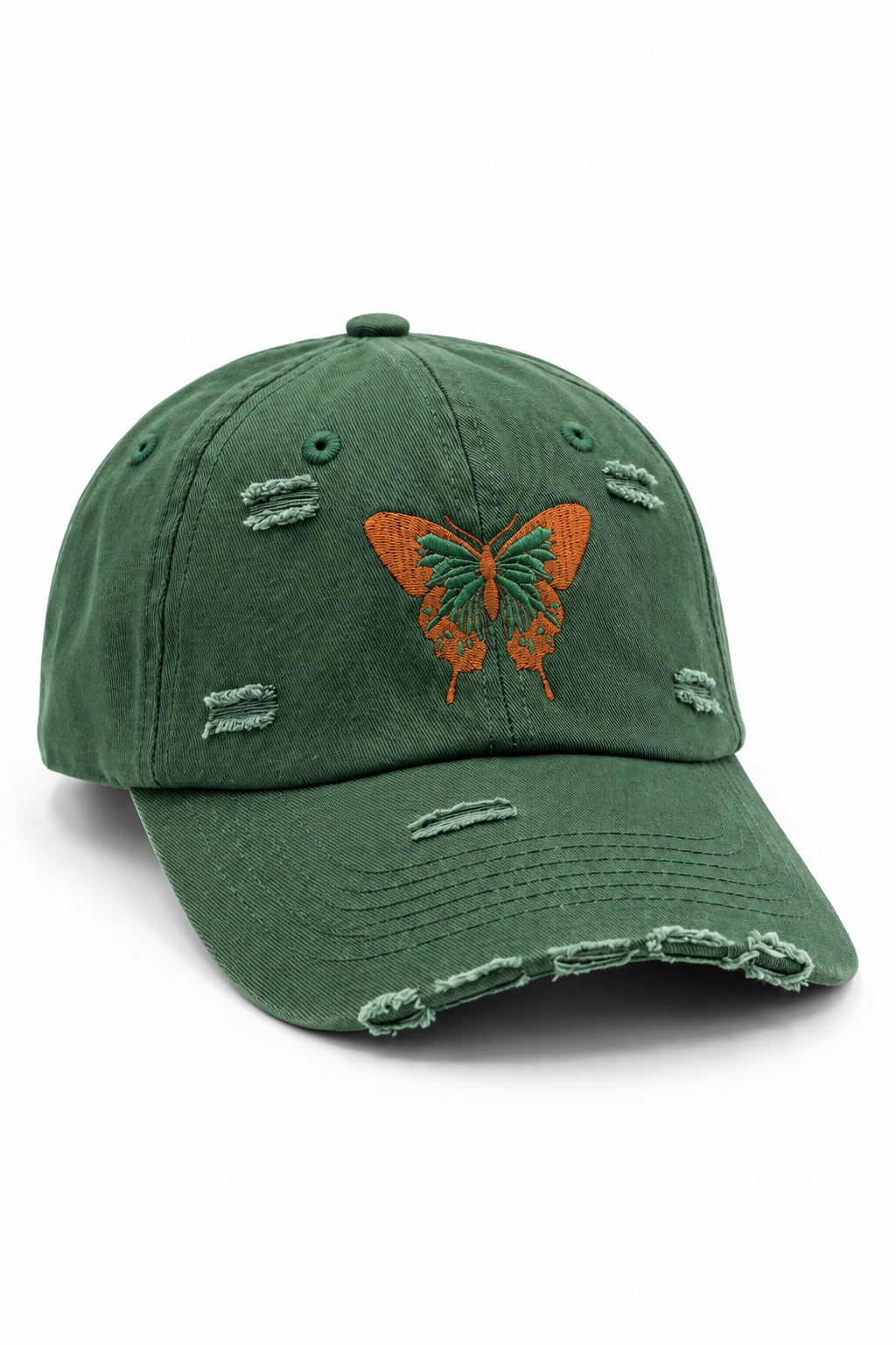כובע BUTTERFLY B8 — ירוק כהה עם קרעים / ONE SIZE — תמונת מוצר ראשית
