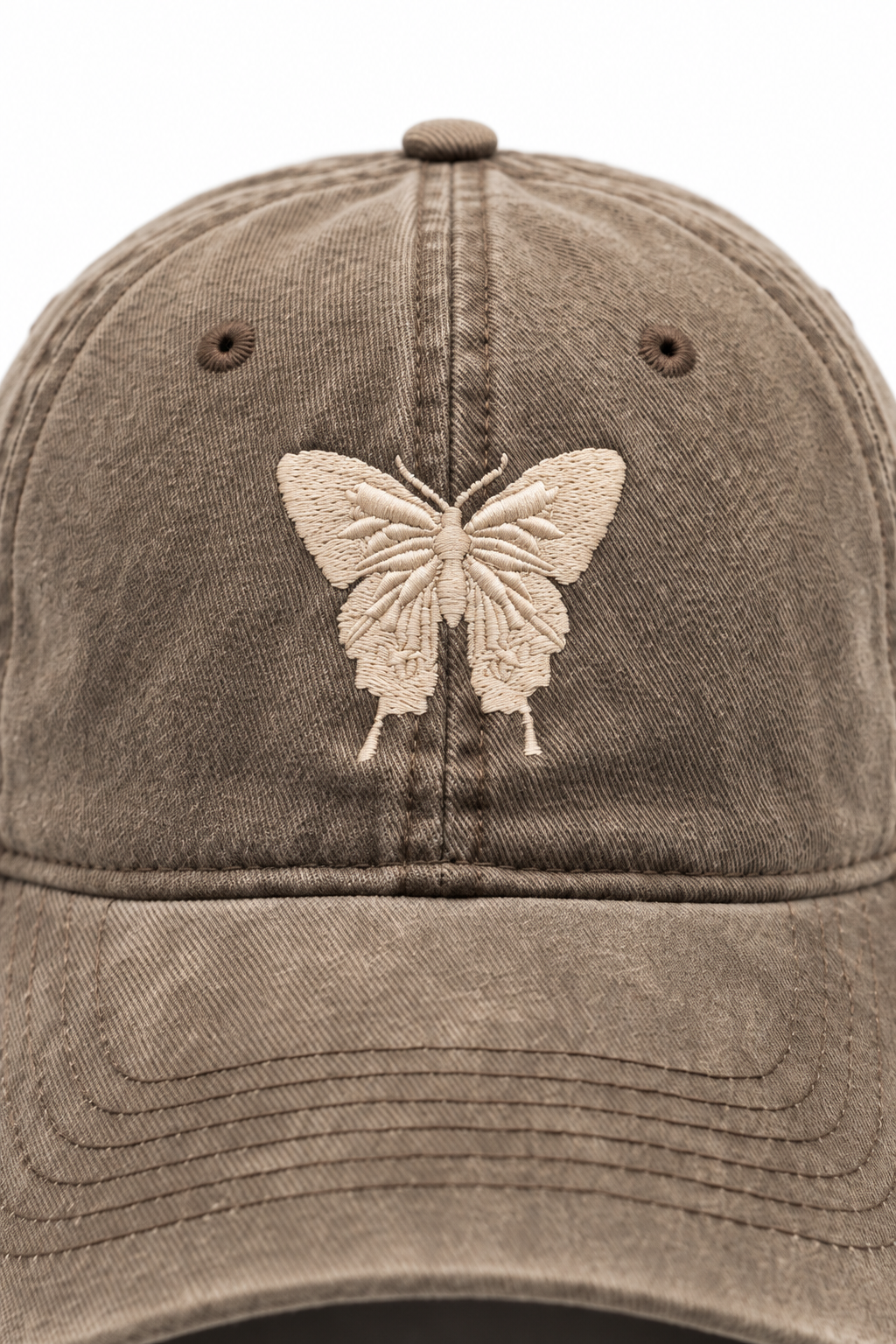 כובע BUTTERFLY B5 — חום אדמה / ONE SIZE — תקריב פרטים