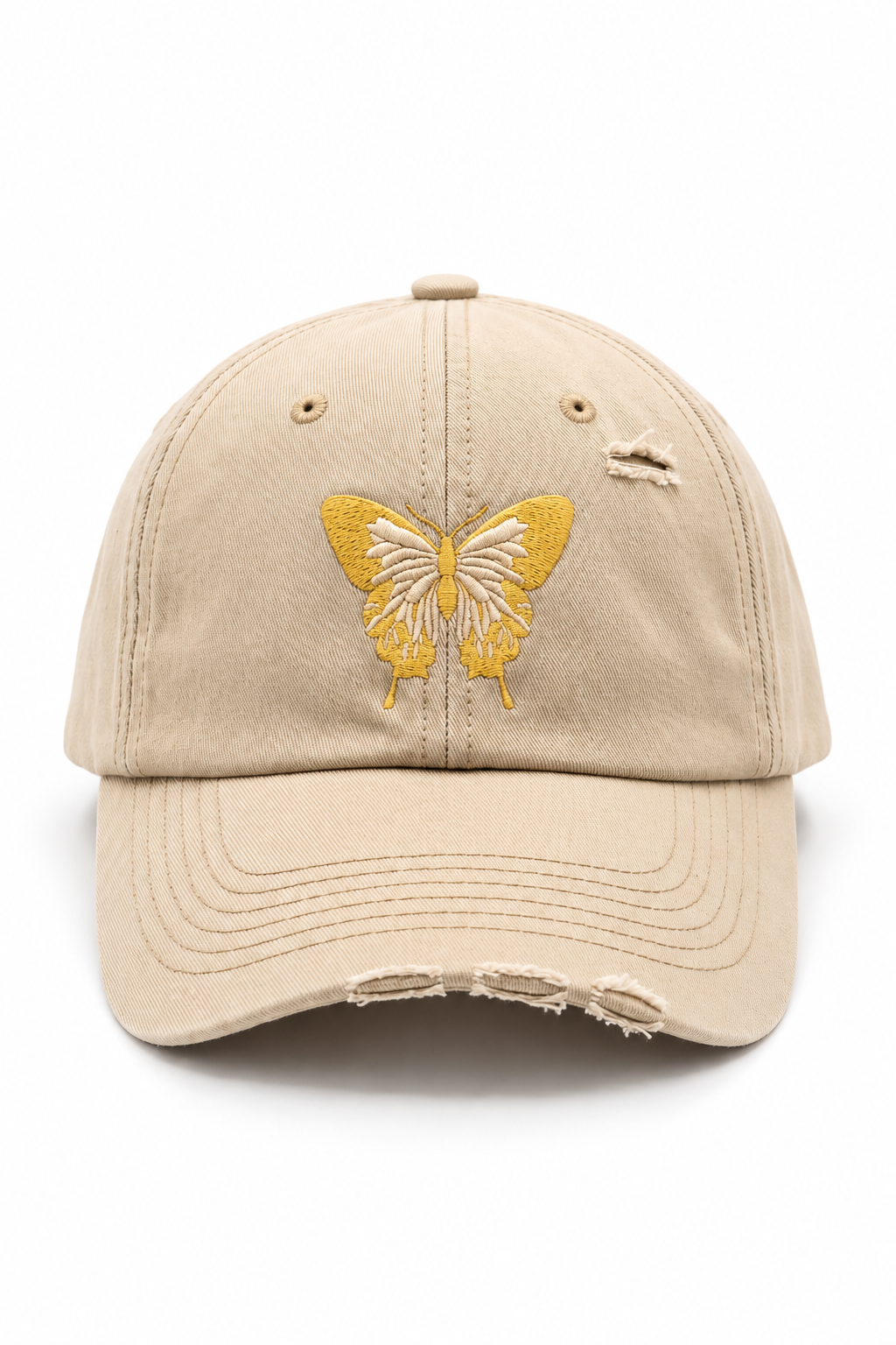 כובע BUTTERFLY B4 — קרם קרעים / ONE SIZE — מבט קדמי
