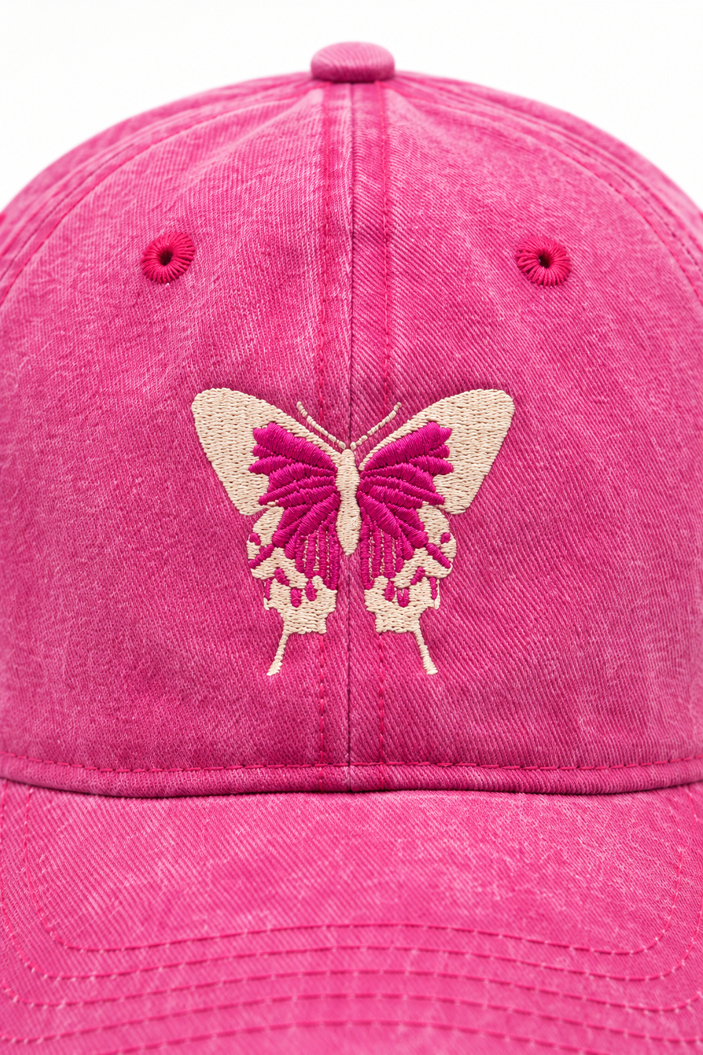 כובע BUTTERFLY B14 — וורוד חזק / ONE SIZE — תקריב פרטים