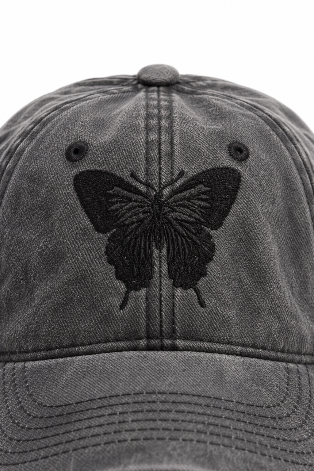 כובע Washed Butterfly – אפור כהה / ONE SIZE – תקריב