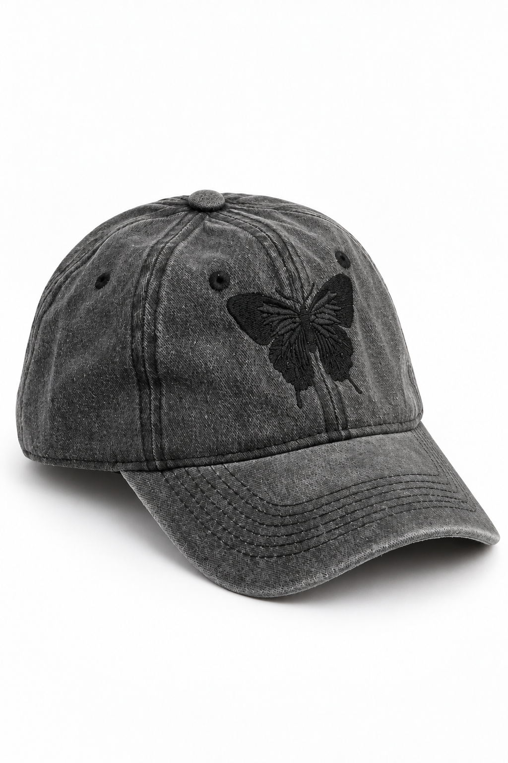 כובע Washed Butterfly – אפור כהה / ONE SIZE – מבט שלושת רבעי